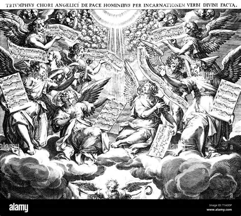 Religion Engel Und Teufel Chor Der Engel Die Geburt Christi Detail Kupferstich 1587