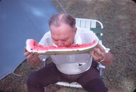 Older Man Eating Juicy Watermelon Fruit Sitting Outside 1969 Vintage 35mm Slide Ebay