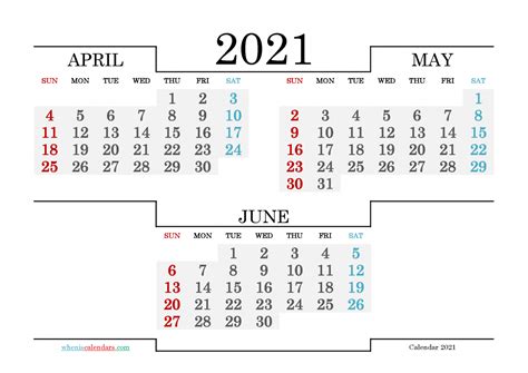 April May June 2021 Printable Calendar 214693