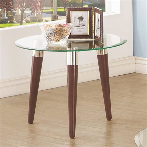We provide premium quality solid surface tabletops in elegant designs. 702900 Round End Table with Glass Top and Nickle and Oak ...