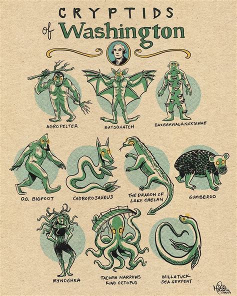 Famous Cryptids Of Washington Print Etsy Mythical Creatures Art