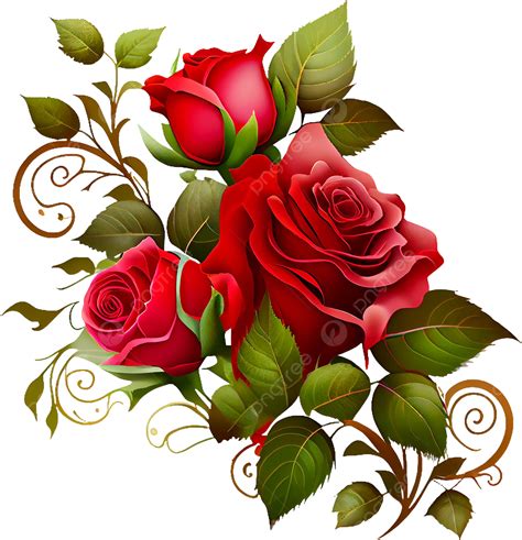 Roses Rouges Avec Des Tourbillons De Belles Fleurs Png Roses Rouges