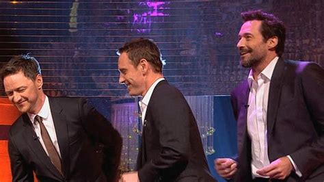 here s michael fassbender hugh jackman and james mcavoy dancing to blurred lines au