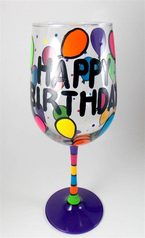 Happy Birthday Hand Painted Wine Glass Etsy Hand Painted Wine Glass Painted Wine Glass
