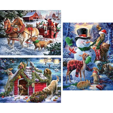 Set Of 3 Larry Jones Holiday Fun 1000 Piece Jigsaw