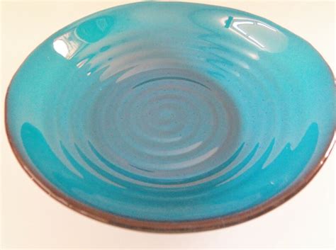 Teal Bowl With A Swirl Design Fused Glass Art Bowl Etsy