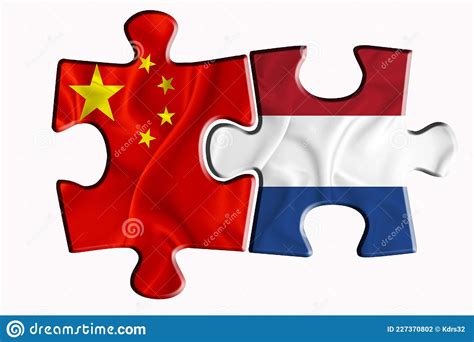 Netherlands Flag And China Of America Flag On Two Puzzle Pieces On