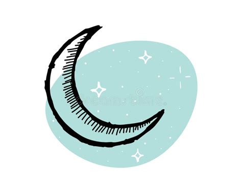 Crescent With Stars Drawing Icon Hand Drawn Moon Sign Vector Sketch