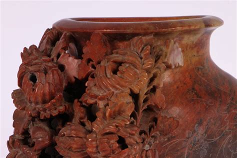 Antique Chinese Carved Red Soapstone Brush Pot At 1stdibs Antique