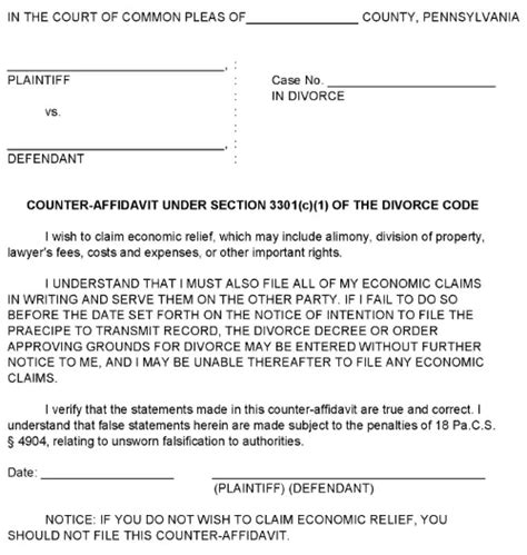 Free Pennsylvania Divorce 3301 C 1 Counter Affidavit Pdf