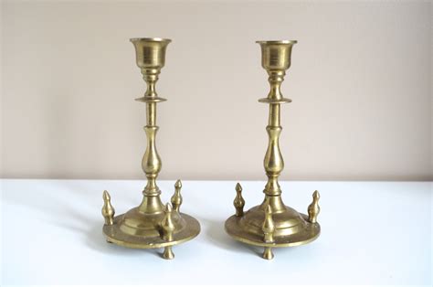Vintage Brass Candlesticks Pair Set Of 2 Etched Flower Pattern Etsy