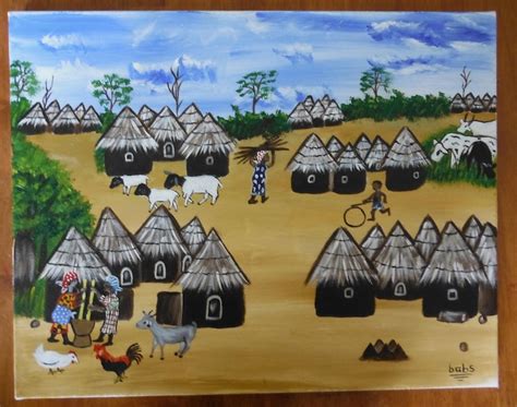 West African Village Scene Acrylic Painting On Canvas Etsy
