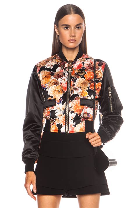 Round neck, zip fastening through front and twin side pockets. Givenchy Floral-Print Silk Bomber Jacket in Black - Lyst