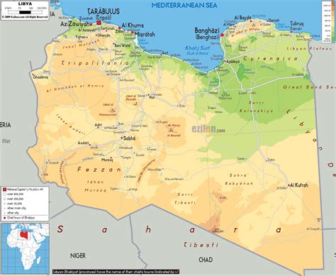 Большая физическая карта Ливии с дорогами городами и аэропортами Ливия Африка Maps of the