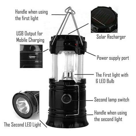 6 Led Collapsible Solar Camping Lantern Flashlight Property Room