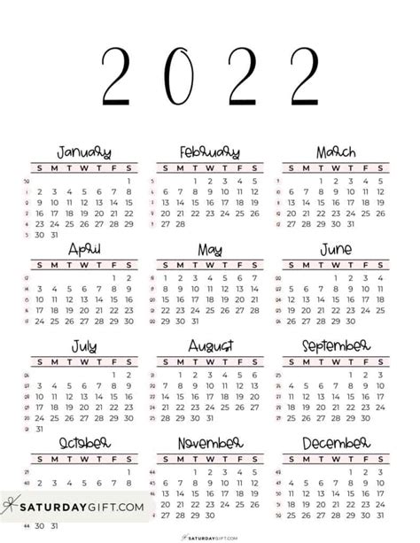 2022 Calendar Printable Cute And Free 2022 Yearly Calendar Templates