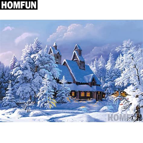Homfun Full Squareround Drill 5d Diy Diamond Painting Snow House