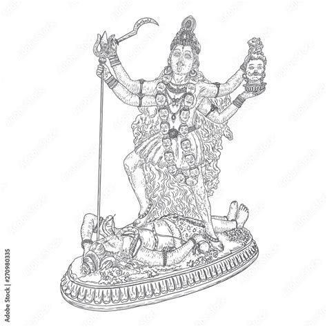 Indian Hindi Goddess Kali Also Known As The Dark Mother Vector Illustration เวกเตอร์สต็อก