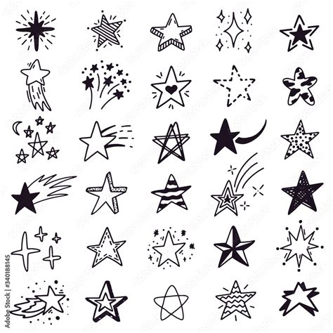 Hand Drawn Star Sketch Doodle Stars Sketch Drawing Ink Starburst And