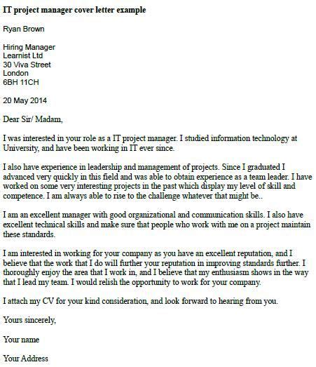 More cover letters cover letter examples. IT Project Manager Cover Letter Example | Project manager ...