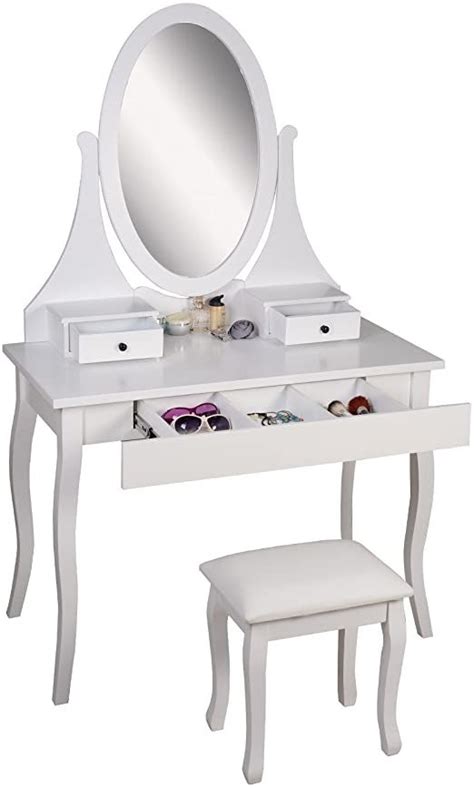 Giantex vanity table set with 12 lights mirror, bedroom makeup dressing table with 360° rotating oval mirror, 5 drawers and shelf, modern makeup table with cushioned stool for girls women (white) 4.2 out of 5 stars. Organizedlife White Makeup Vanity Desk Set with Bench ...