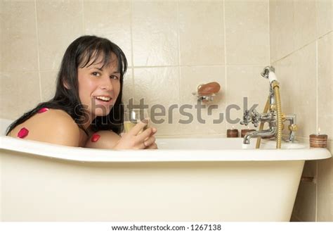 Nude Woman Bath Holding Champagne Glass Stock Photo Shutterstock
