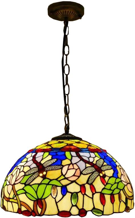 aiboty tiffany style pendant lights vintage pastoral stained glass dragonfly lotus