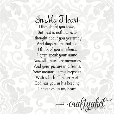 In My Heart Poem Bereavement Mourning Sympathy Grief - Etsy Australia