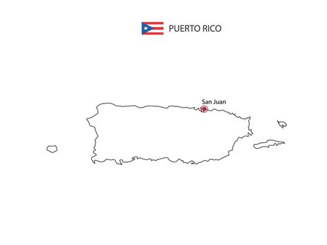 Hand Draw Thin Black Line Vector Of Puerto Rico Map With Capital City