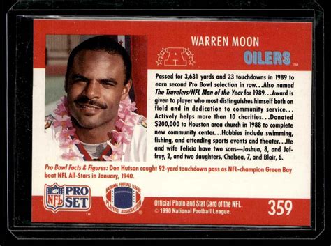 1990 Pro Set Warren Moon Houston Oilers 359 Ebay