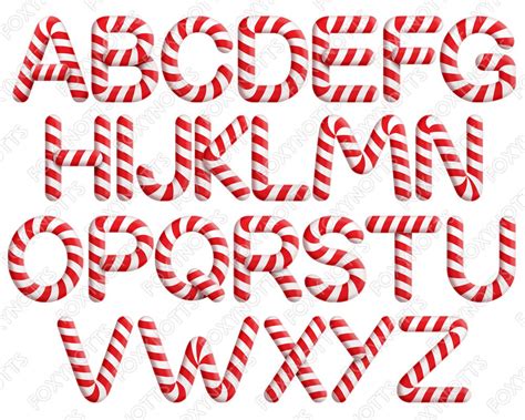 Candy Cane Christmas Alphabet And Numbers Clip Art Digital Etsy