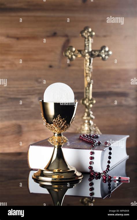 First Holy Communion Theme The Cross Holy Bible Rosary And Golden