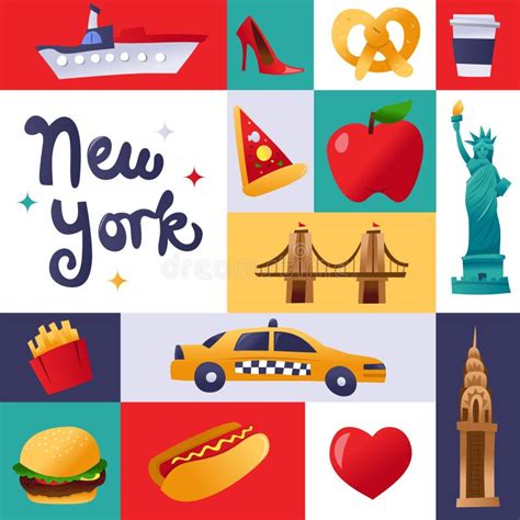 Super Cute New York Culture Mosaic Decoration Stock Illustration
