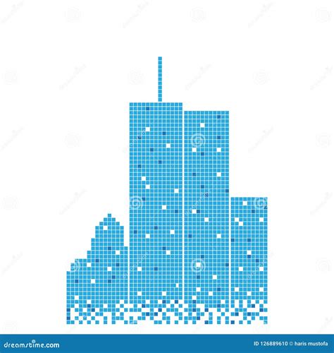 Pixelated Blue Building Of Petronas Twin Tower Illustration Cartoon