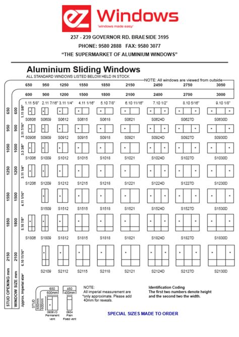 Standard Sizes Ez Windows Aluminium Windows And Doors Online
