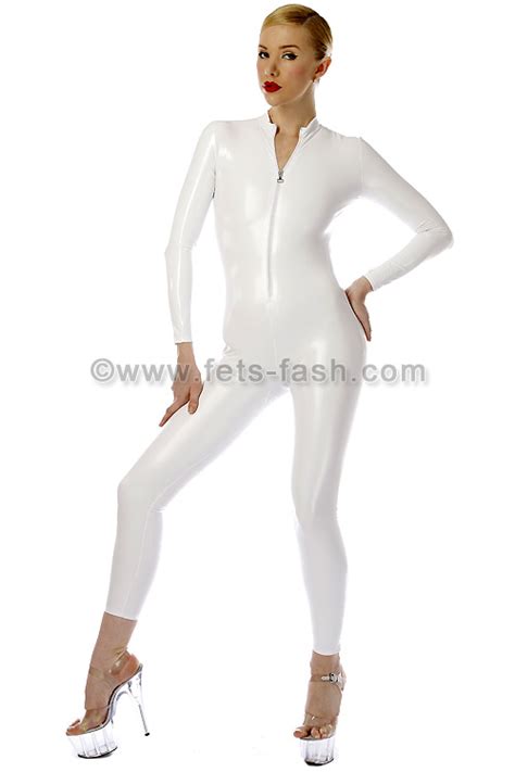 Fets Fash Catsuit Stretchlack White With Front Zip Fastener