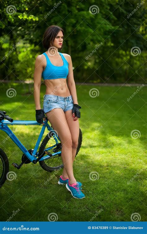 The Woman Near The Bike Stock Image Image Of Adult Body