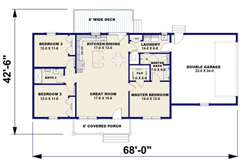 Ranch Style House Plan 3 Beds 2 Baths 1311 Sqft Plan 44 239
