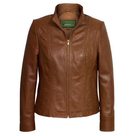 May Womens Cognac Leather Jacket Hidepark Leather