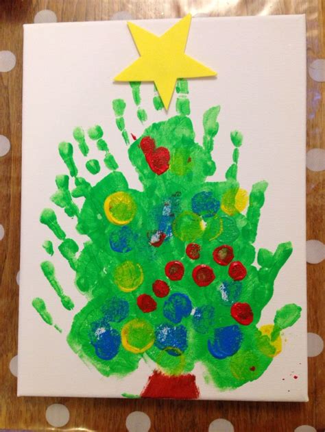 Handprint Christmas Tree On Canvas Xmas Crafts Handprint Christmas