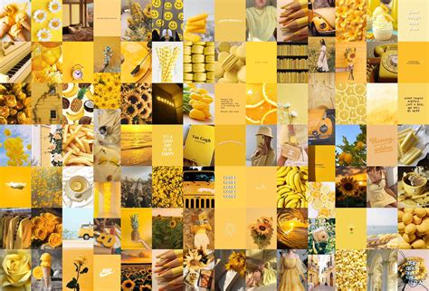 Yellow Collage Kit Yellowwhite Aesthetic Wall Collage Kit Etsy