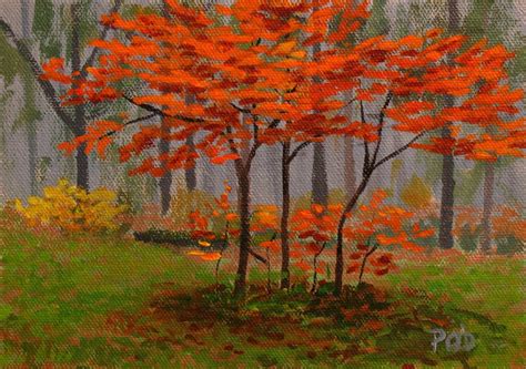 Acrylic Painting Autumn Landscape Young Trees