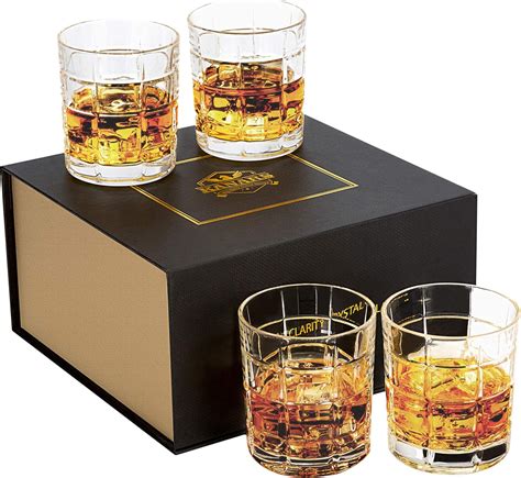 Kanars Whisky Glasses Set No Lead Crystal Whiskey Tumbler 300ml Unique Stylish T Box 4