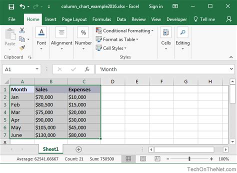 Enter the dates in column a and the data in column b. MS Excel 2016: How to Create a Column Chart