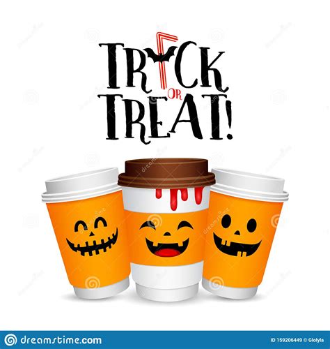 Paper Coffee Cups Cartoon Character Trick Or Treat Concept Stock Vector Illustration Of