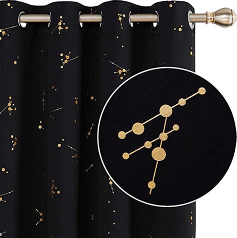 Deconovo Blackout Curtains Eyelet Curtains Gold Constellation Printed