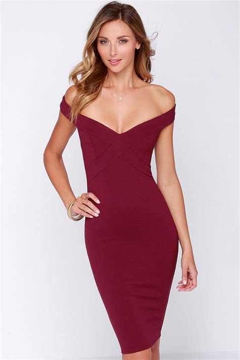 Chic Burgundy Dress Midi Dress Bodycon Dress 4400 Lulus