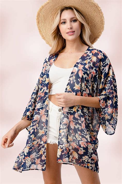 Wholesale Loose Fit Kimono Cardigan In Chiffon Duster In 2021 Floral Print Kimono Womens