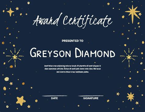 Printable Gold Star Confetti Award Certificate Template