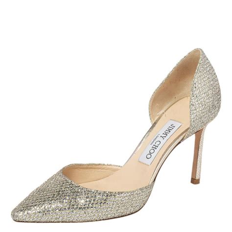 Jimmy Choo Goldsilver Glitter Addison Dorsay Pumps Size 37 For Sale